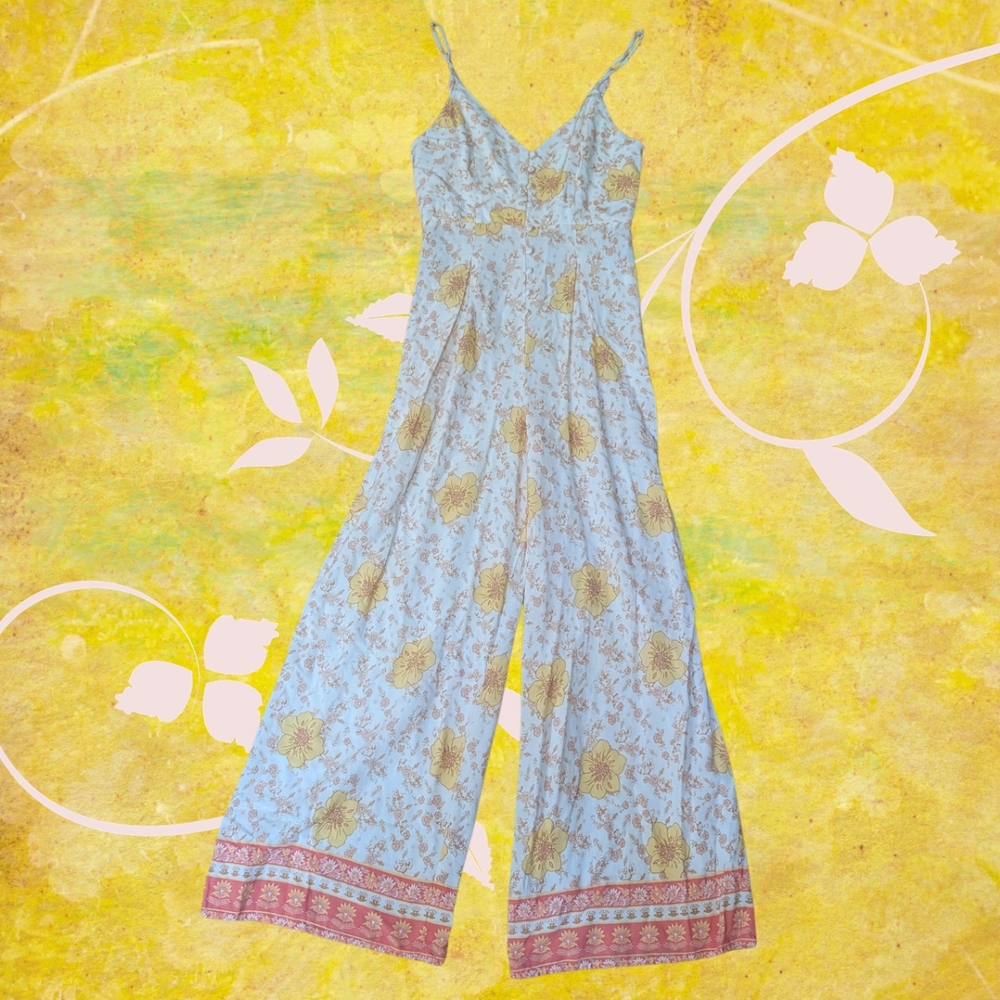 Forever 21 Blue and Yellow Bohemian Jumpsuit